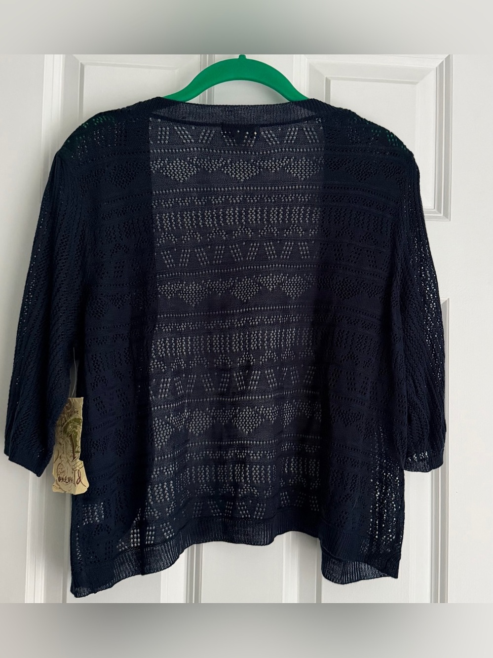 ONE WORLD Navy Blue Crochet Open Front Short Sleeve Knit Cardigan Size 1X NWT